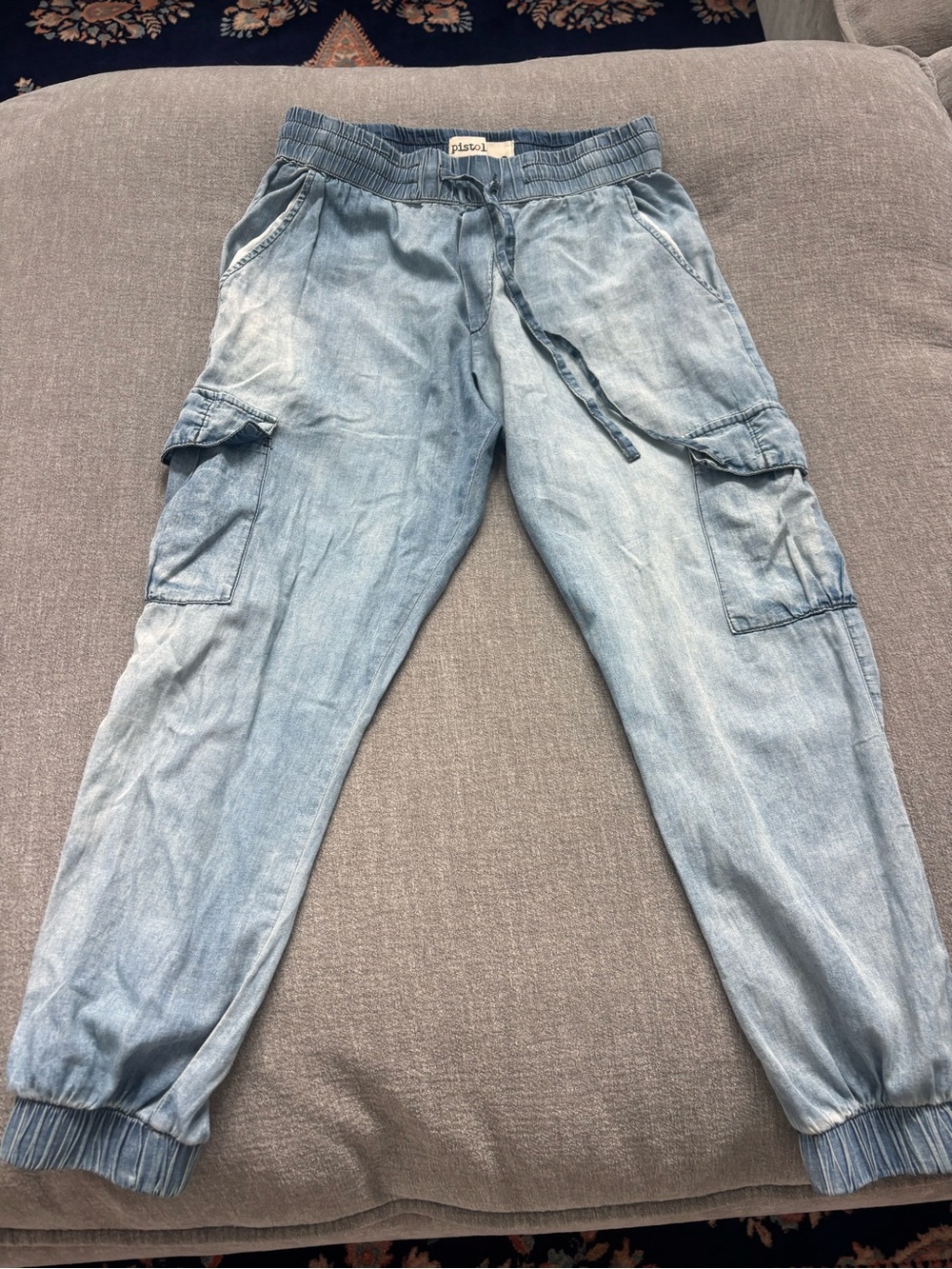 Pistol Light Blue Relaxed Denim Cargo Joggers